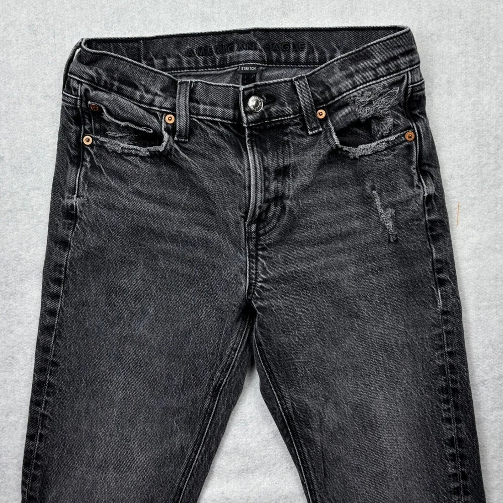 American Eagle Womens 4 Regular Black Washed Distressed High Rise Mom Jeans 4049